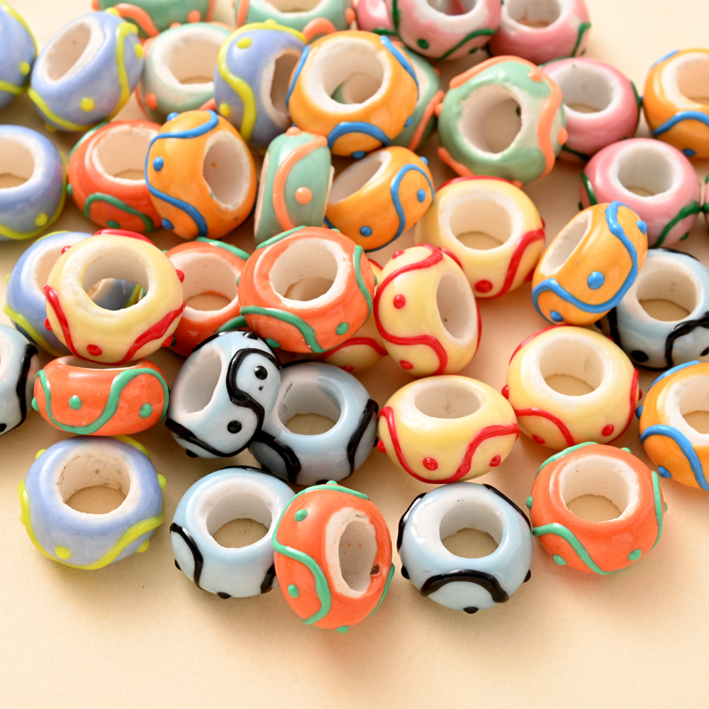 5pcs Colorful Hand-Painted Ceramic Decorative Beads